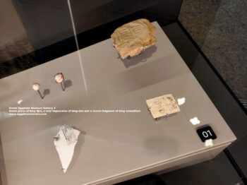109-dynasty-1,-limestone,-ivory,-clay,-breccia,-Abydos,-Game-piece-of-king-djet,-seal-impression-of-king-den,-vessel-fragment-of-king-semerkhet,-Ancient-Egypt,-History-Pharaohs,-Grand-Egyptian-Museum
