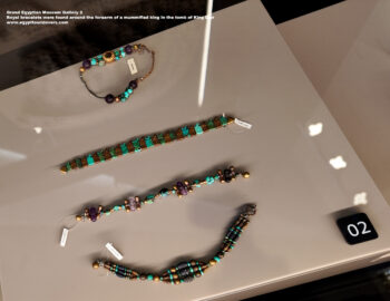 110-dynasty-1,-gold,-Turquoise,-lapis-lazuli,-amethyst,-Abydos,-Royal-bracelets,-forearm-of-a-mummified-king-in-the-tomb-of-King-Djer,-Ancient-Egypt,-History-Pharaohs,-Grand-Egyptian-Museum