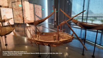 140-Dynasty-6,-wood,-giza,-Ancient-Egypt,-History-Pharaohs,-Grand-Egyptian-Museum,-4-large-funerary-boat-models-represent-Queen-Neith-procession-across-the-Nile-river