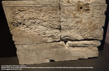 144-Dynasty-4,-limestone,-dahshur,-Ancient-Egypt,-History-Pharaohs,-Grand-Egyptian-Museum,-Reliefs-from-king-sneferu-Bent-Pyramid-temple,-female-offering-bearers-carrying-food,-drinks