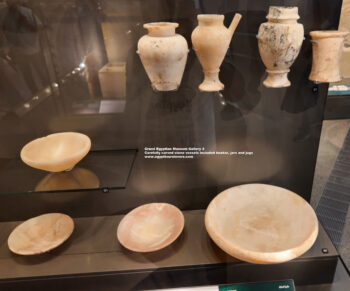 150_1-Dynasty-4,-Egyptian-alabaster,-giza,-Carefully-carved-stone-vessels-included-beaker,-jars,-Ancient-Egypt,-History-Pharaohs,-Grand-Egyptian-Museum