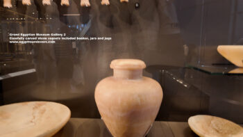 150_6-Dynasty-4,-Egyptian-alabaster,-giza,-Carefully-carved-stone-vessels-included-beaker,-jars,-Ancient-Egypt,-History-Pharaohs,-Grand-Egyptian-Museum