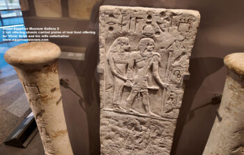 175_1-Dynasty-4,-limestone,-Saqqara,-tall-offering-stands-carried-plates-of-real-food-offering-for-Vizier-Setju-and-his-wife-neferhathor,-Ancient-Egypt,-History-Pharaohs,-Grand-Egyptian-Museum