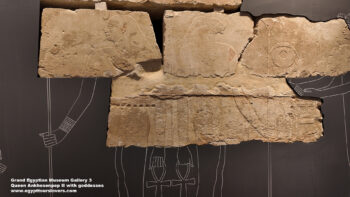 210_1-dynasty-6,-limestone,-Saqqara,-Queen-Ankhesenpep-II-with-goddesses,-Ancient-Egypt,-History-Pharaohs,-Grand-Egyptian-Museum