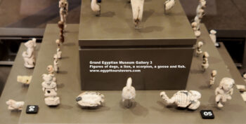 237-Naqada-III,-ivory,-faience,-Tel-al-Farkha,-Figures-of-dogs,-a-lion,-a-scorpion,-a-goose,-fish,-Ancient-Egypt,-History-Pharaohs,-Grand-Egyptian-Museum
