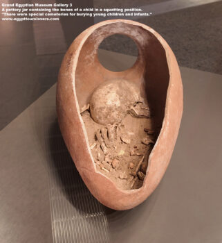 240-Predynastic-era,-Pottery,-human-bones,-adiama,-Ancient-Egypt,-History-Pharaohs,-Grand-Egyptian-Museum,-jar-containing-the-bones-of-a-child-in-a-squatting-position