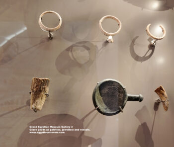 241-Neolithic-period,-granite,-diorite,-sandstone,-flint,-horn,-shell,-gebel-ramlah,-Ancient-Egypt,-History-Pharaohs,-Grand-Egyptian-Museum,-Grave-goods-as-palettes,-jewellery,-vessels