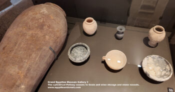 262_1-dynasty-1,-Naqada-III,-alabaster,-greywacke,-granite-_-abu-rawash,-Ancient-Egypt,-History-Pharaohs,-Grand-Egyptian-Museum,-cylindrical-Pottery-vessels-to-Grain-and-wine-storage