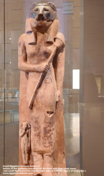 264_1-dynasty-4-6,-pottery,-Saqqara,-Ancient-Egypt,-History-Pharaohs,-Grand-Egyptian-Museum,-Statue-of-lion-goddess,-inscribed-on-the-back-with-king-khufu,-king-pepy-I