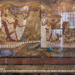 39-Dynasty-6,-Plaster,-Mudbricks,-Dahshur,-Ancient-Egypt,-History-Pharaohs,-Grand-Egyptian-Museum,-On-a-fishing-trip-in-the-Marshes,-the-priest-Senferuinishetef-hunts-fish-and-birds-with-spears