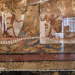 39_1-Dynasty-6,-Plaster,-Mudbricks,-Dahshur,-Ancient-Egypt,-History-Pharaohs,-Grand-Egyptian-Museum,-On-a-fishing-trip-in-the-Marshes,-the-priest-Senferuinishetef-hunts-fish-and-birds-with-spears
