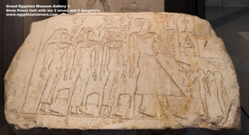 62-first-intermediate-period,-limestone,-Dendera,-Stela-Priest-iteti-with-his-3-wives-and-2-daughters,-Ancient-Egypt,-History-Pharaohs,-Grand-Egyptian-Museum