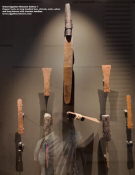 73-Dynasty-1,-wood,-Saqqara,-Copper-tools-as-long-handled-hoe,-chisels,-awls,-adzes-and-long-knives-with-wooden-handles,-Ancient-Egypt,-History-Pharaohs,-Grand-Egyptian-Museum