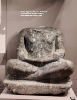 79-Dynasty-5,-Granite,-Saqqara,-Scribe-statue-of-Nenkhefetka,-Ancient-Egypt,-History-Pharaohs,-Grand-Egyptian-Museum,-director-of-the-ceremonial-palace-and-beloved-by-his-master