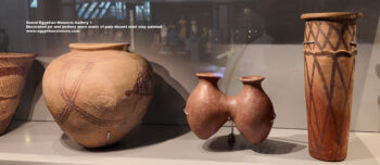 86-Naqada-II-period,-gebelein,-Decorated-jar-and-pottery-were-made-of-pale-desert-marl-clay-painted,-Ancient-Egypt,-History-Pharaohs,-Grand-Egyptian-Museum