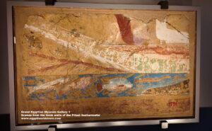 Grand Egyptian Museum Gallery 1, Scenes from the tomb walls of the Priest Seshemnefer, Dynasty 6, Mud bricks, plaster, Tombs in Dahshur, Crocodiles and enormous Fish fishing trips in ancient egypt 2026